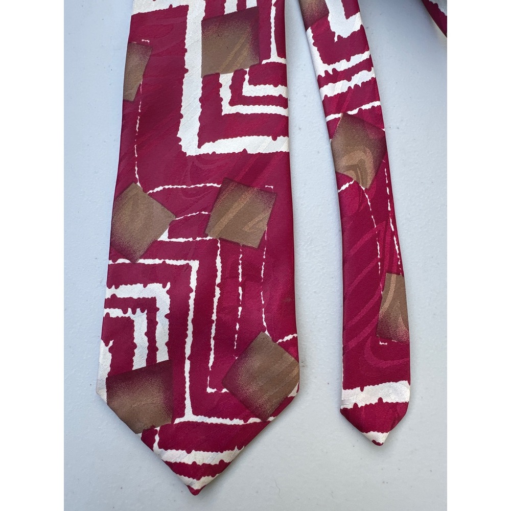 Pagliano Milan New York Mens Magenta Geometric Abstract Square Polyester Tie
